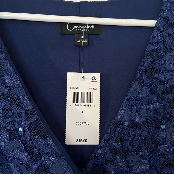 CONNECTED V-NECK SEQUIN NAVY COCKTAIL DRESS - Picture 2 of 2